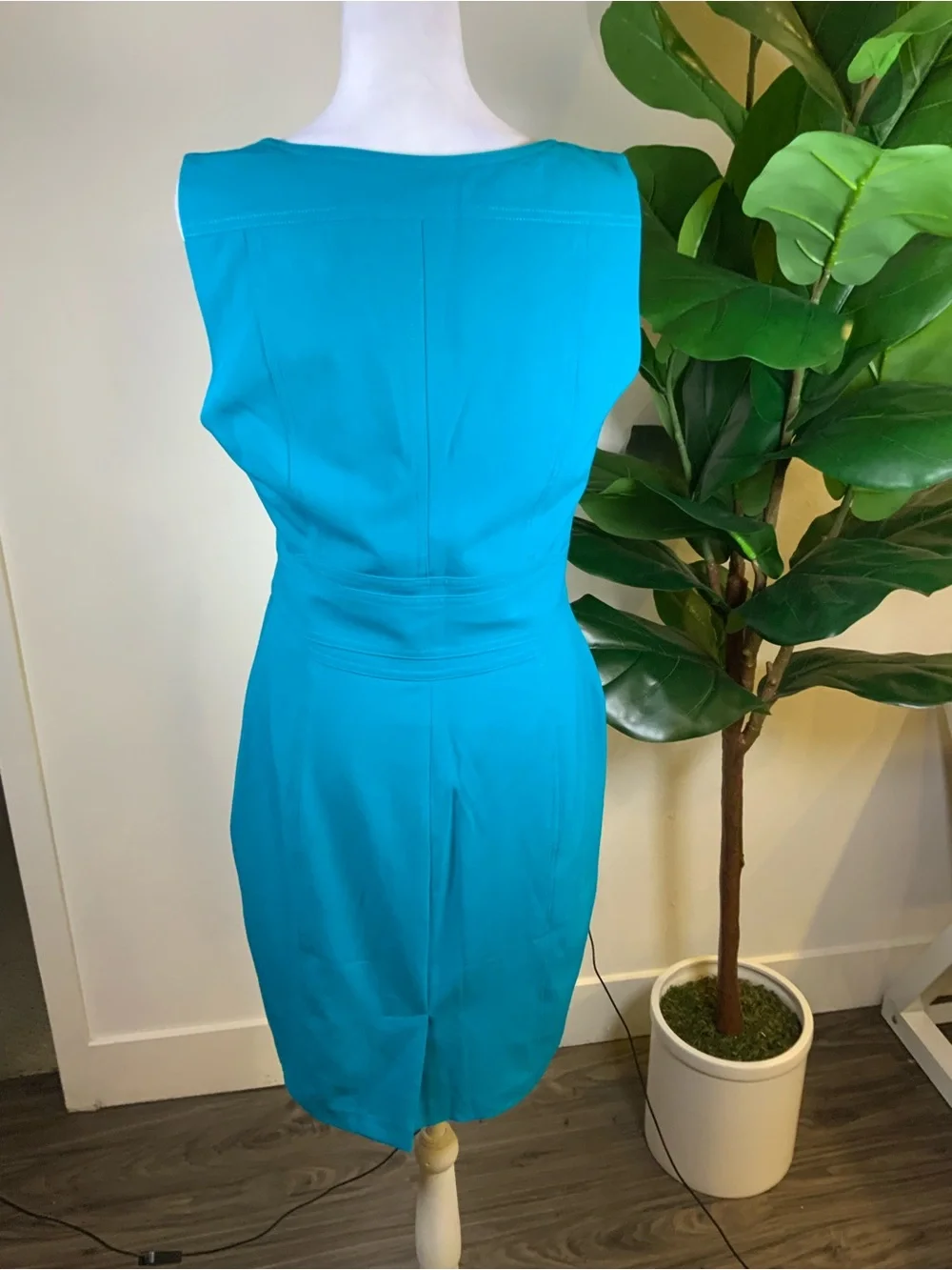 Calvin Klein Teal Sheath Dress with Gold Buttons